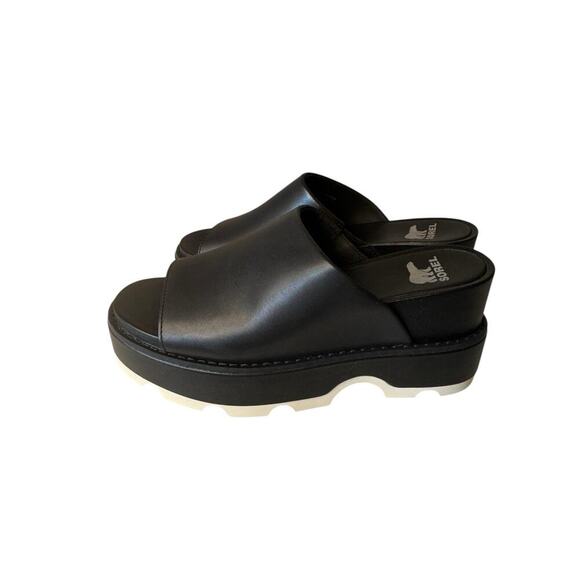 SOREL NEW Joanie IV Slide Wedge Sandals Women's Size 6.5 Black Leather Chunky - Picture 5 of 9